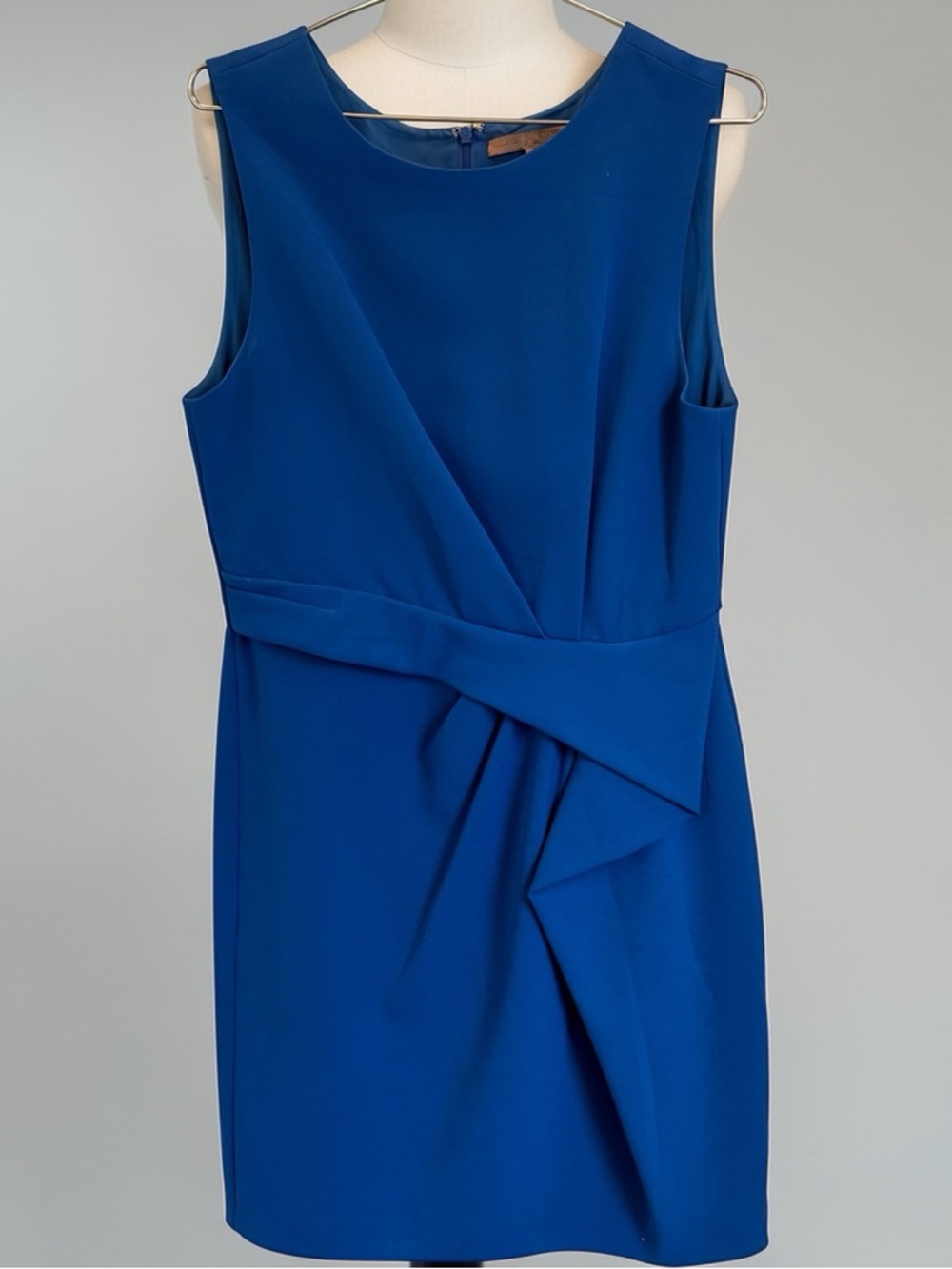 Halston Heritage modern, elegant Sapphire Blue Draped Sheath Dress Size 12 - Picture 3 of 12